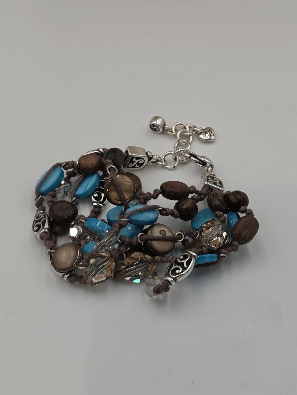 Brighton Riviera Blue Lagoon Beaded Brown Corded Retired Bracelet